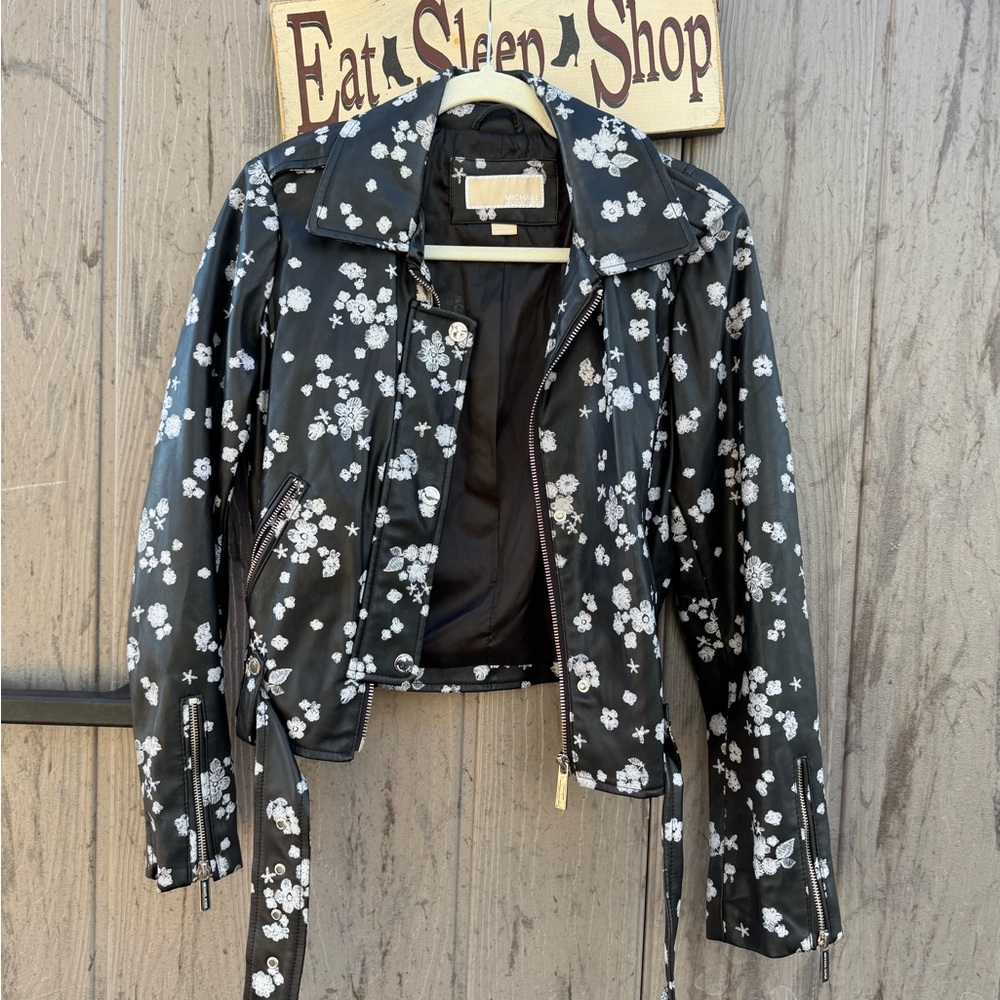 MICHAEL Michael Kors Black Floral Leather Jacket